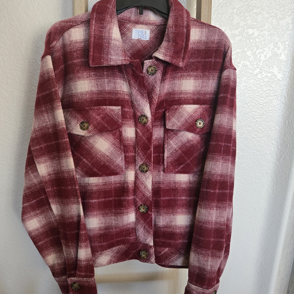 Time and Tru Burgundy Plaid Shirt Jacket